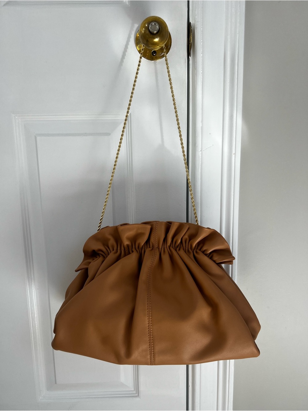 New Loffler Randall Gathered Leather Shoulder Bag in Tan Gold Hardware SOLD OUT